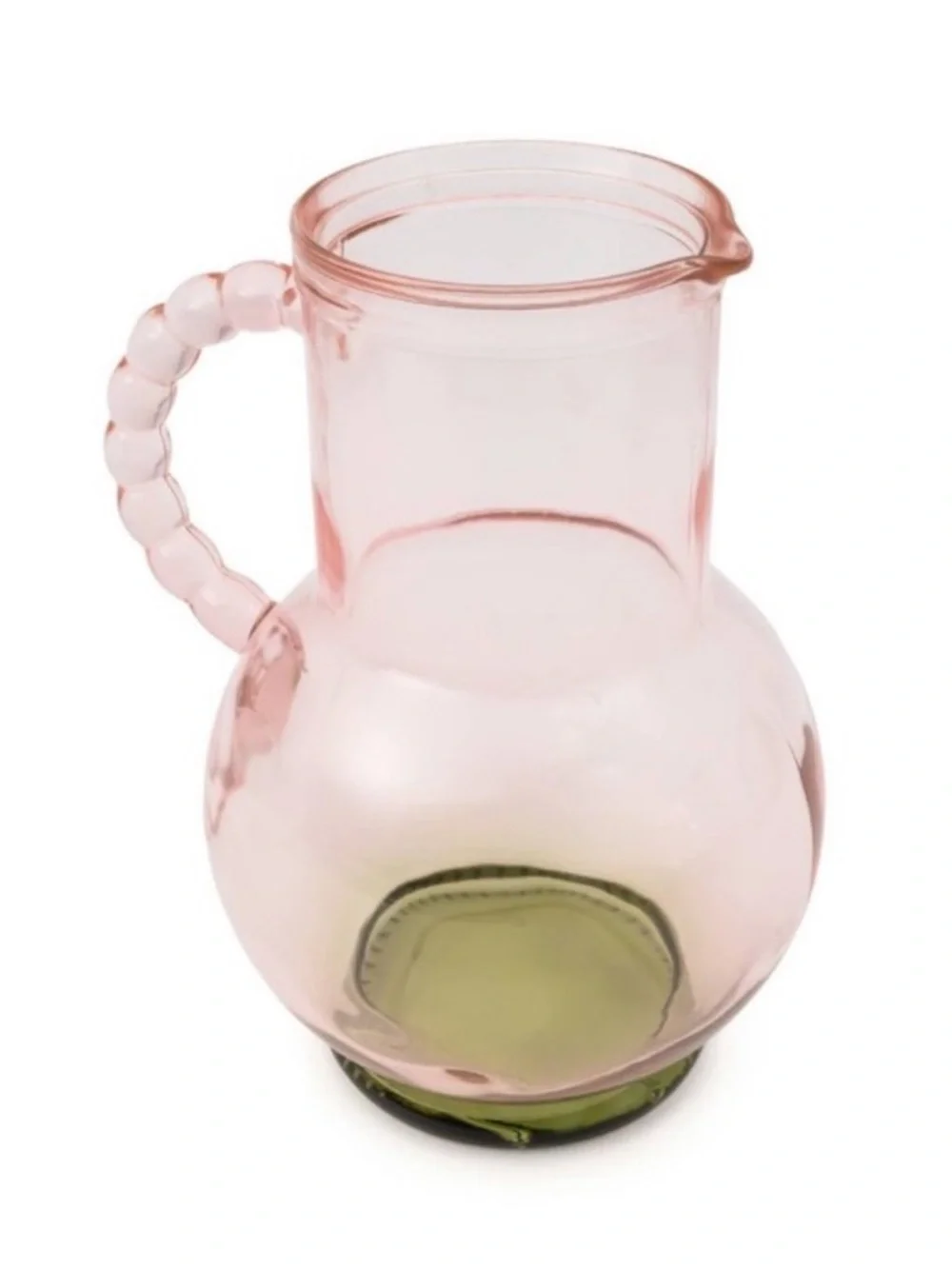 New! Target Bullseye Playground Pink & Green Tinted Glass Pitcher, Beaded Handle